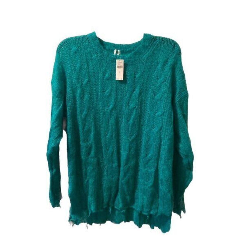 By Anthropologie Sweater Sz XL Green The Posey Stitchy Wool Open Knit Grunge NWT